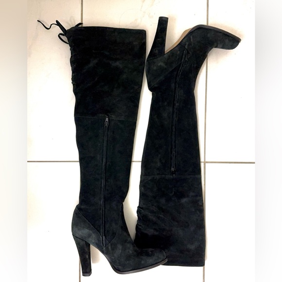 Womens Black Real Suede Knee High Heel Boots - Size 7.5 / 38.5 - Picture 6 of 11